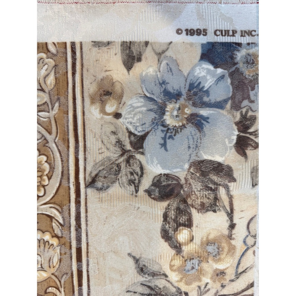 Vintage 1995 Culp Inc Floral Border Upholstery Fabric Remnant Blue Tan 3/4 Yard